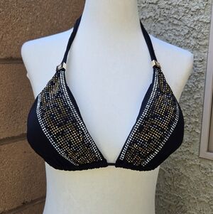 Dolcessa Black Bling Padded Bikini Top NWOT